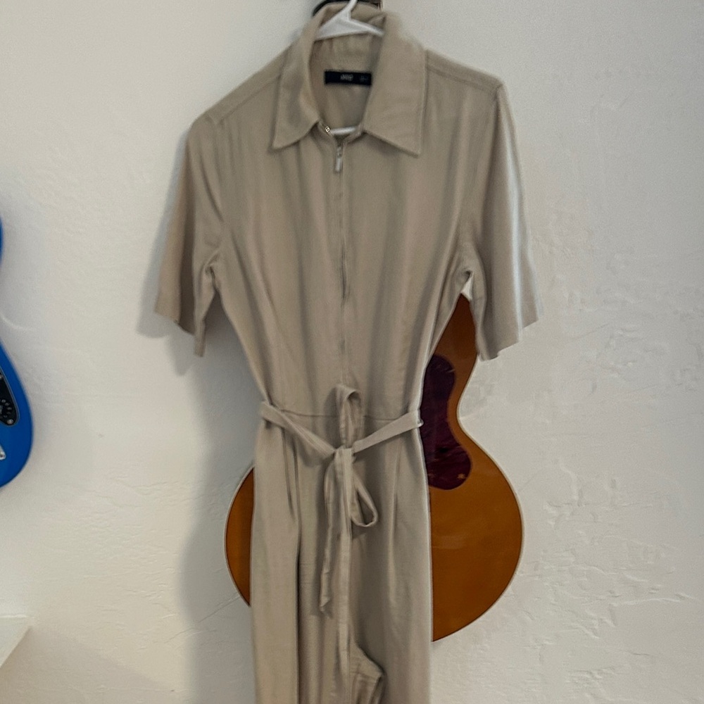 Mango Neutral Beige Short-Sleeve Tie-Waist Jumpsuit - Picture 7 of 10